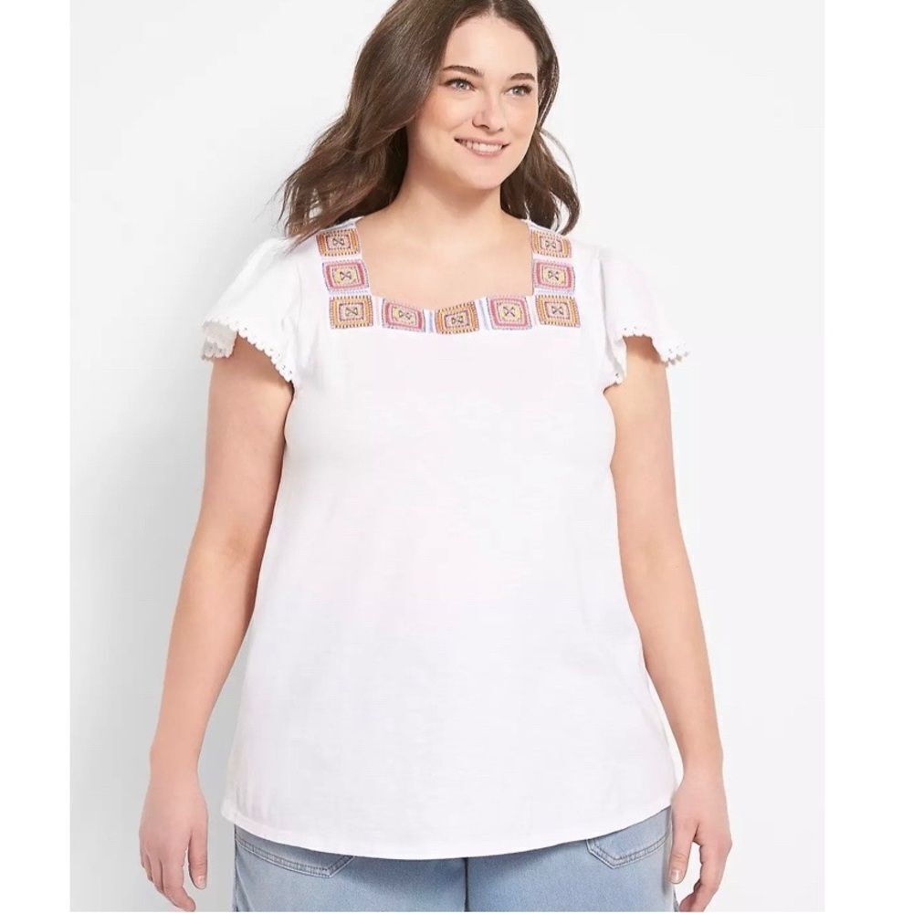 Lane Bryant Swing Cap Flutter-Sleeve Square-Neck Tee NWT